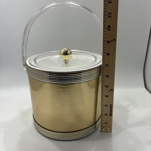 Vintage MCM Georges Briard USA Brushed Gold Lucite Clear Acrylic Handle & Lid - Picture 16 of 16